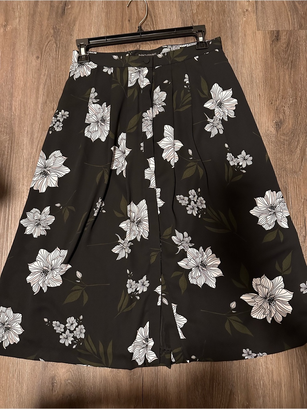 Black Floral A-Line Midi Skirt 0